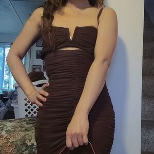 SHEIN Chocolate Brown Ruched Prom Dress